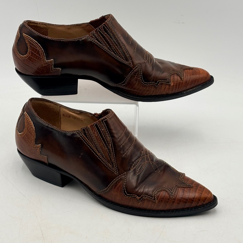 VTG Western Leather Shooties Brown Lizard Embossed Pointed Toe Ankle Boots 6.5 N